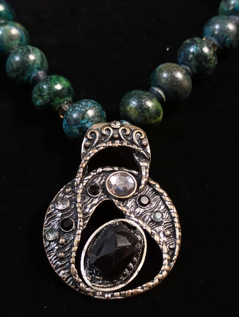 Vintage Style Israeli Eilat Stone Beaded Necklace Artisan Pendant Statement - Picture 2 of 15